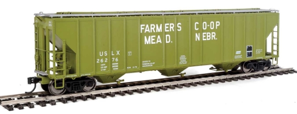 Picture of HO Scale - 58' Evans 4780 Cu Ft 3 Bay Covered Hopper - "Farmers COOP Assn USLX #2676 (Mead)"