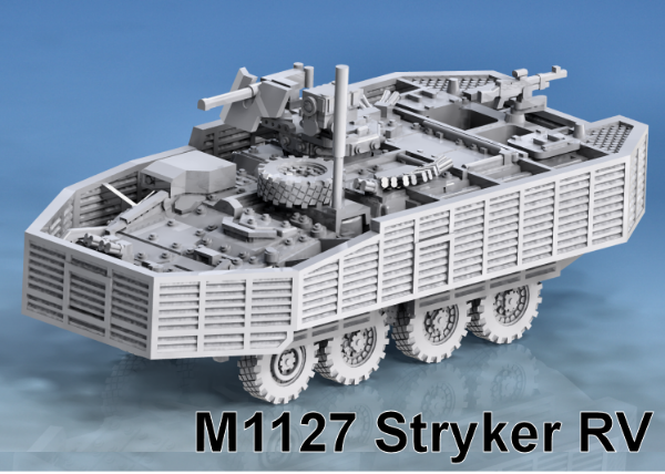 Picture of 1:100 Scale - M1127 Stryker RV - Slats, Aircon, Spare Wheel, Open, IED Aerial