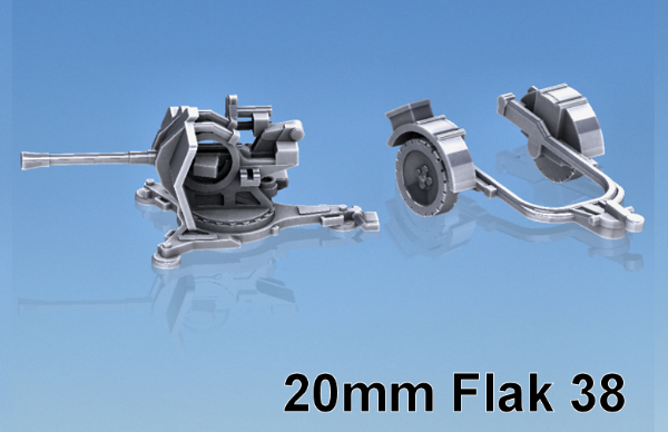 Picture of 1:100 Scale - 20mm Flak 38 - Deployed With Shield and Trailer